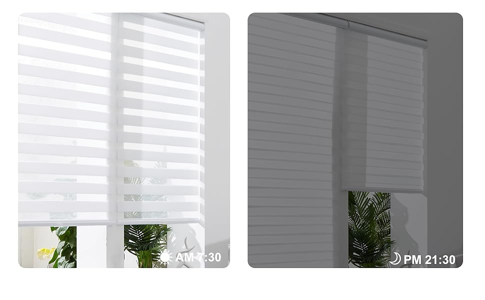 Zebra Blinds Cordless, Zebra Roller Shades for Windows (48″ W x 72″ H, White)