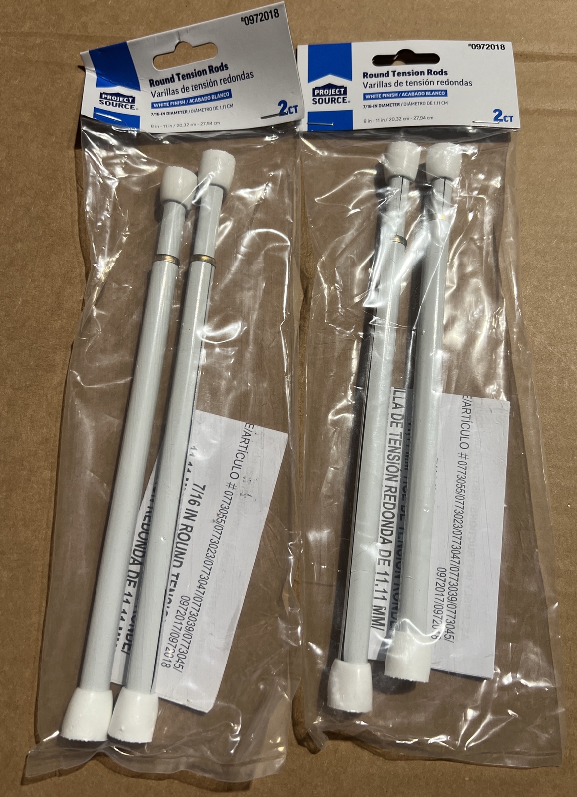 8 Packages Of Project Source Adjustable 8”-11” Tension Rods-16 Rods In Total-New