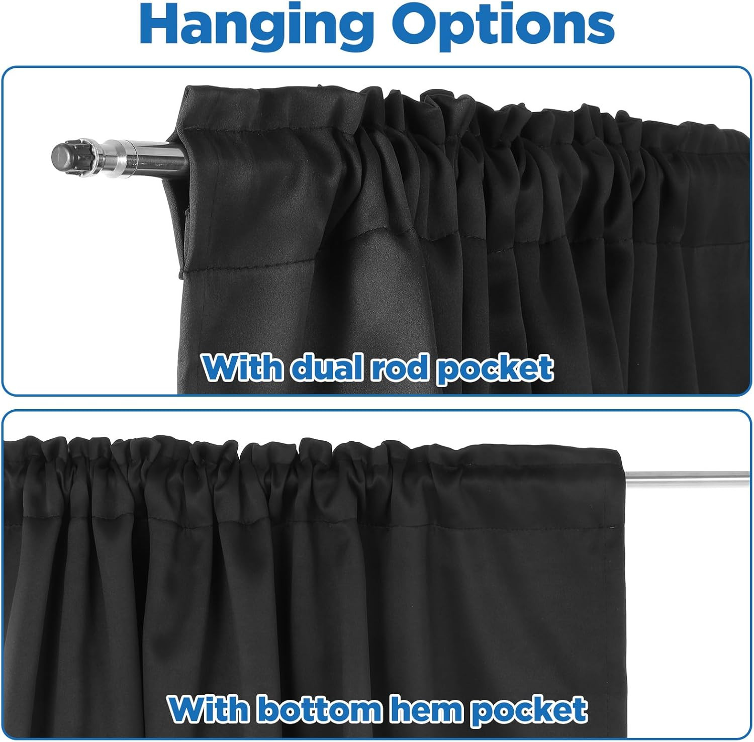 4 Pcs Black Valance for Windows, 52”X18” Black Basement Window Curtains, Small B
