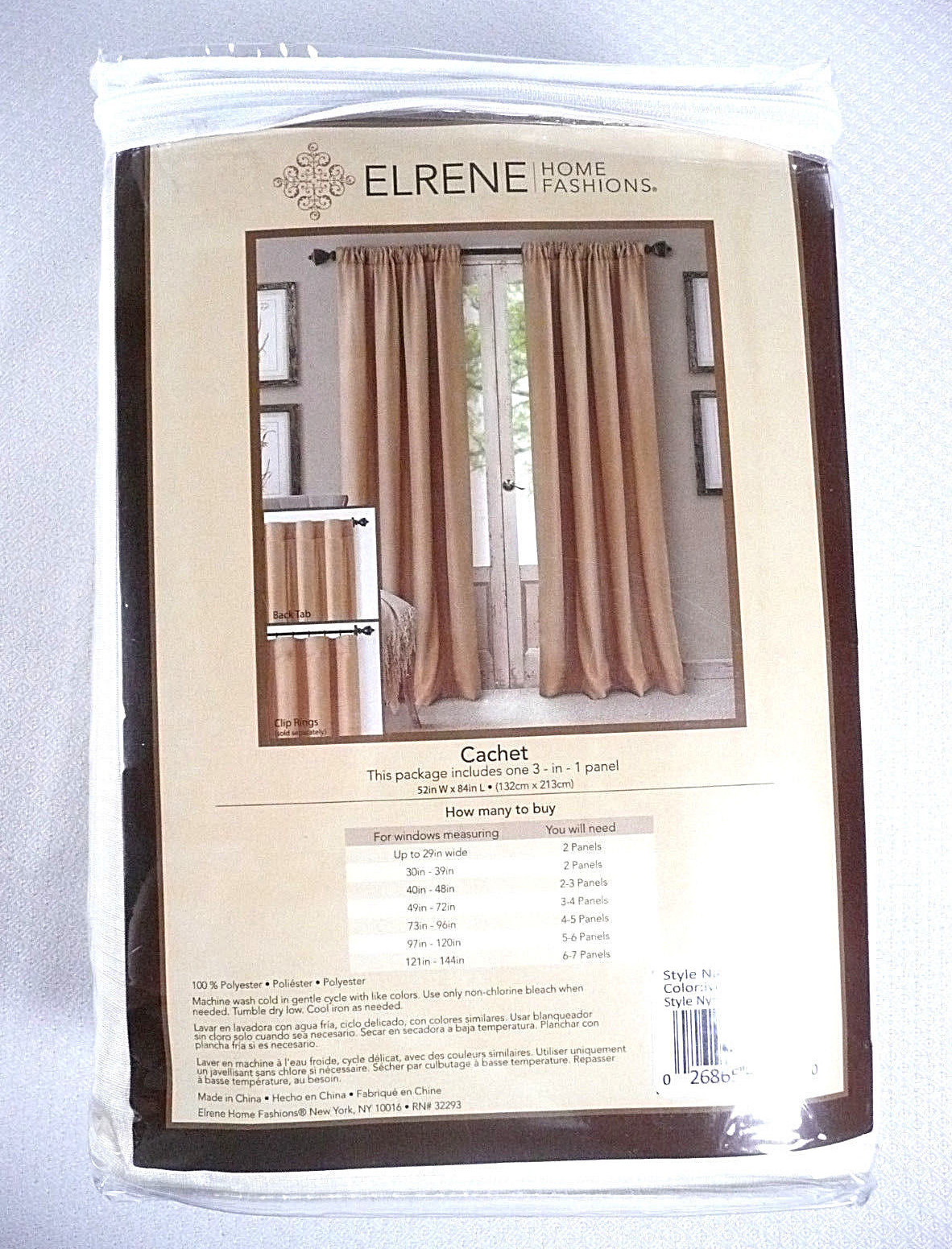 Elrene Drape Window Panel 52″ x 84″ Ivory Home Fashions Cachet Faux Silk 3-in-1