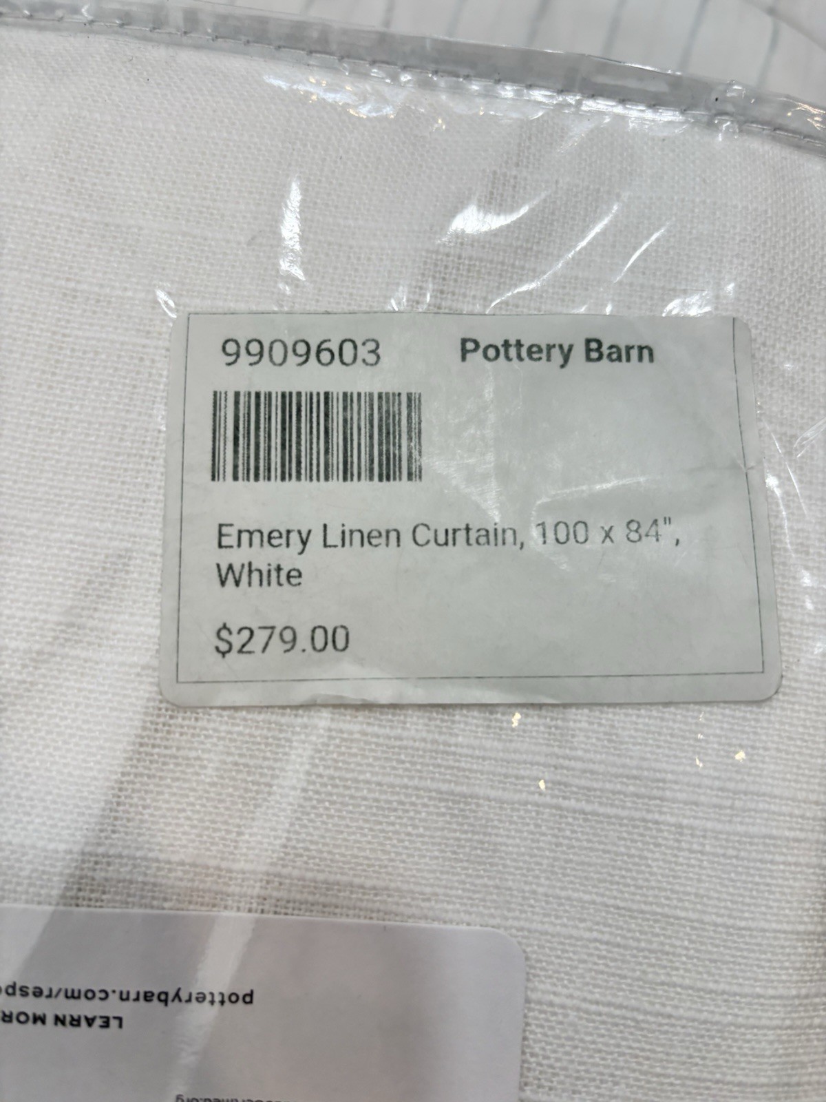 Pottery Barn Emery Linen Curtainv~vWhite~ 100″ W x 84″ L~ LF