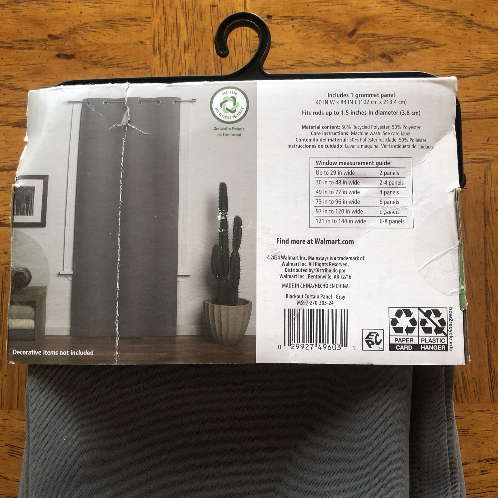 Mainstays Blackout Grommet Single Curtain Panel, 1 Panel, Gray, 40″W x 84″L