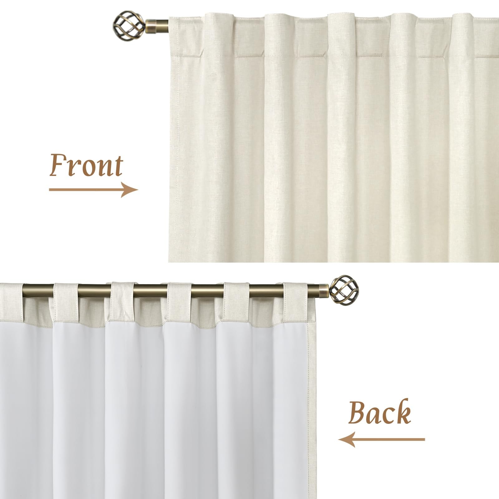 100% Blackout Natural Polyester Curtains, 63 Inches Linen Textured Thermal Be…