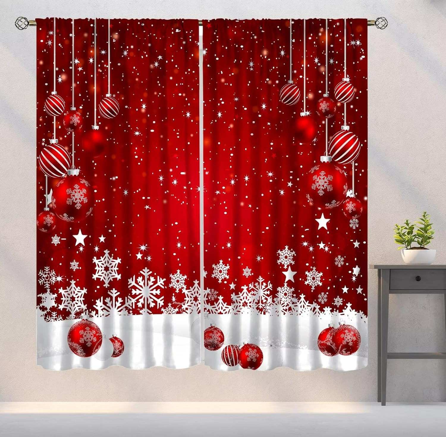 Snowflake Christmas Blackout Curtains 84×84 Inch 2 Panels for Winter Decor