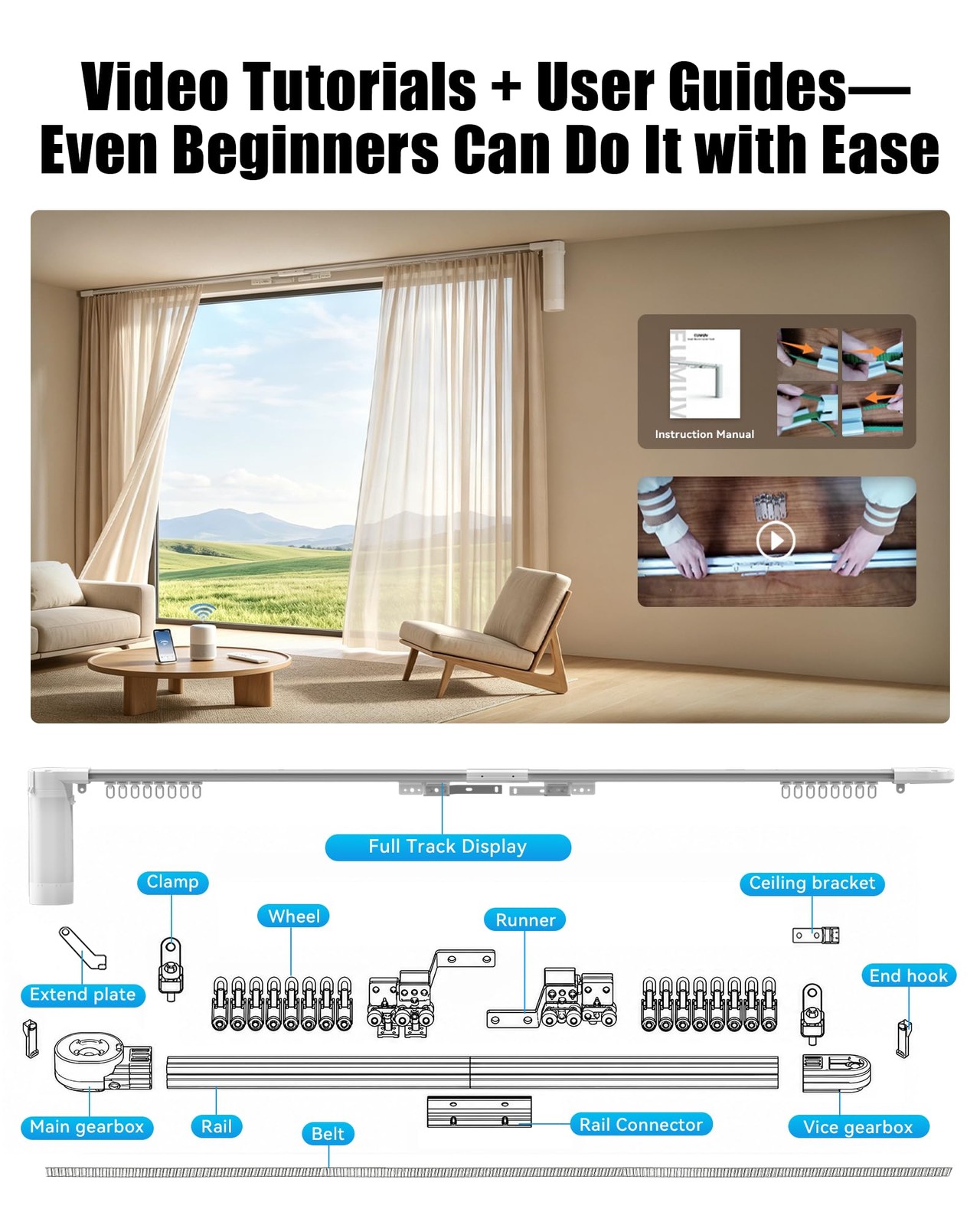 Smart Curtains System, Electric Curtain Track with Automated Rail, Motorized …