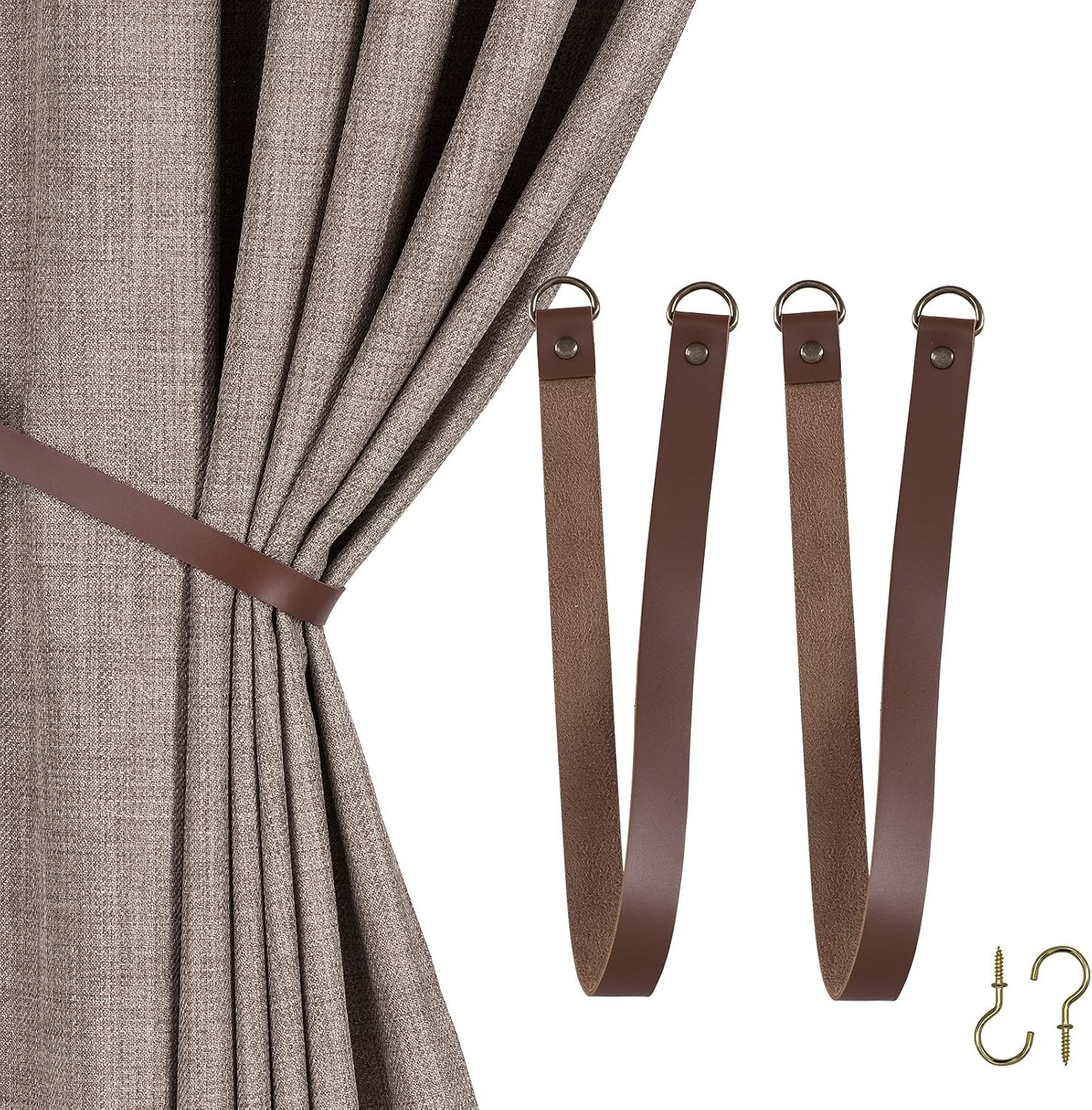 Leather Curtain Tie Backs Attach to Wall, Outdoor Drape Holder Holdbacks Tieback