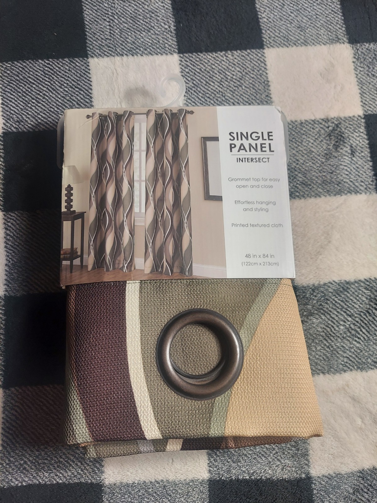 NWT Single Gray Brown Tan Geo Wave Curtain Panel Drapes 48in X 84in Grommet