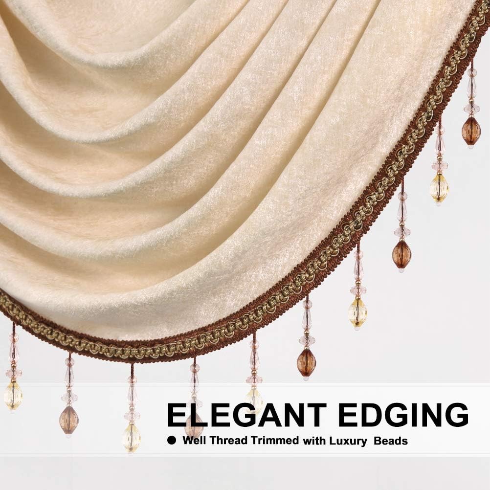 ELKCA Thick Chenille Window Curtains Valance for Living Room Beige Swag Valan…