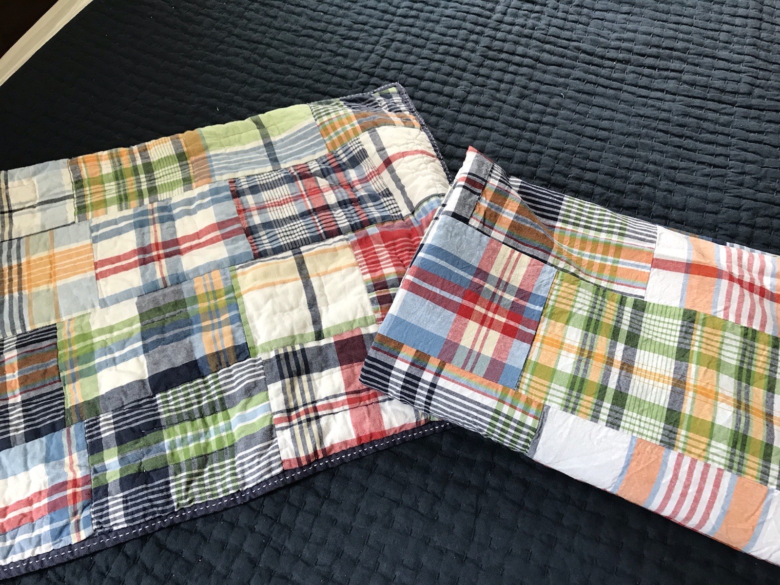 Pottery Barn Kids Madras Plaid Patchwork Blackout Curtain Panel 42×83 + 1 Sham