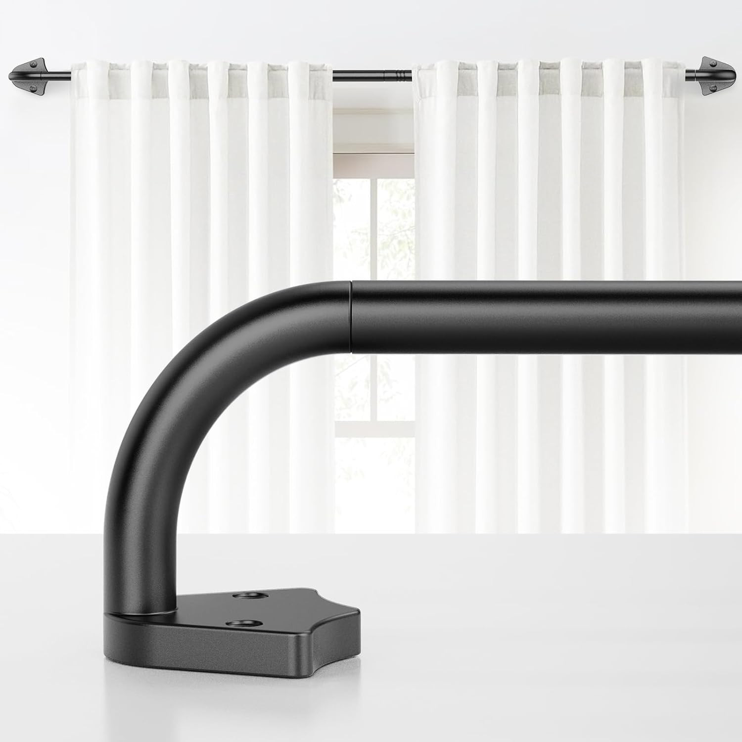Blackout Curtain Rods for Windows 36″-48″, 5/8 inch Small Matte Black Wrap Aroun