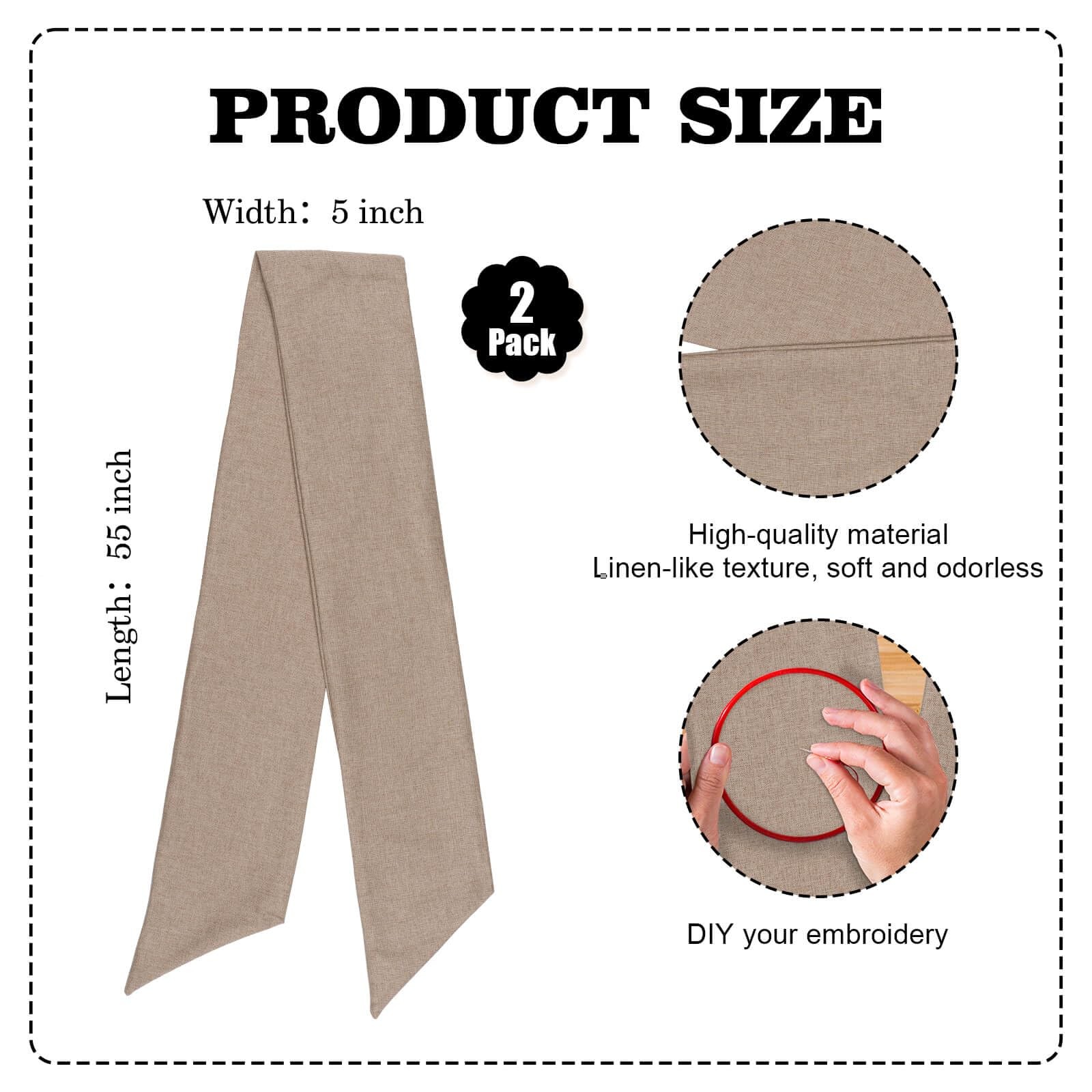 2 Pack Wreath Sash for Front Door, 5″ Wide 55″ Long Brown Linen Look Blank Ri…