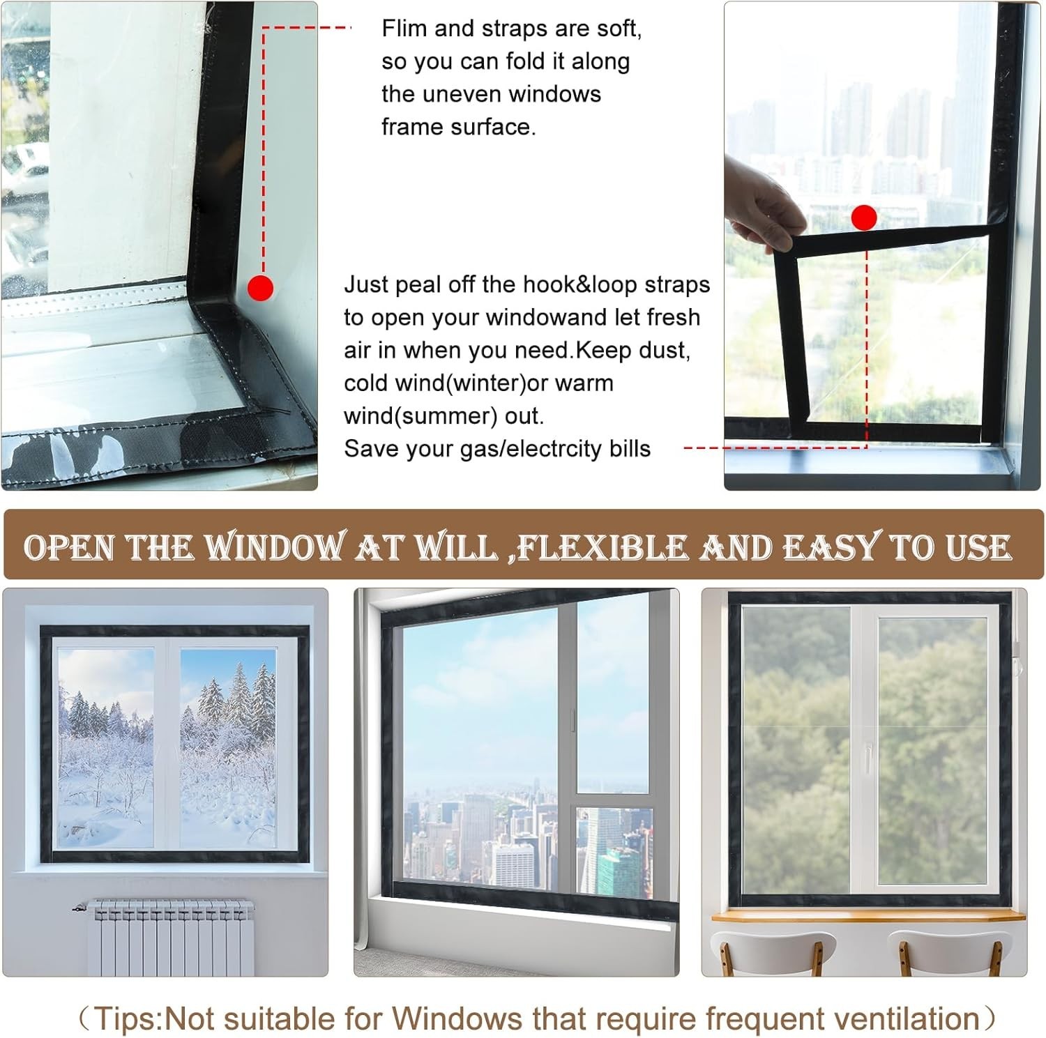 Reusable Window Insulation Kit 39×48, Clear Thermal Plastic Cover for Winter