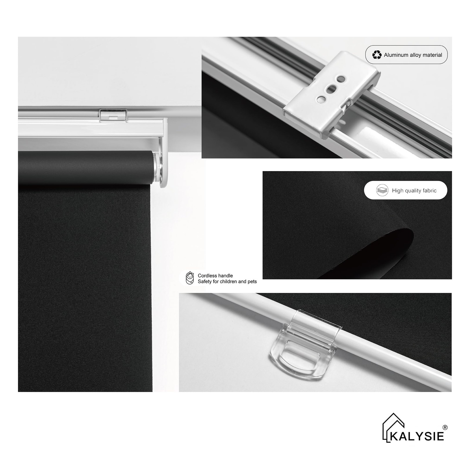 Cordless 100% Blackout Roller Shades for Windows and Doors, Pull Down Room Da…