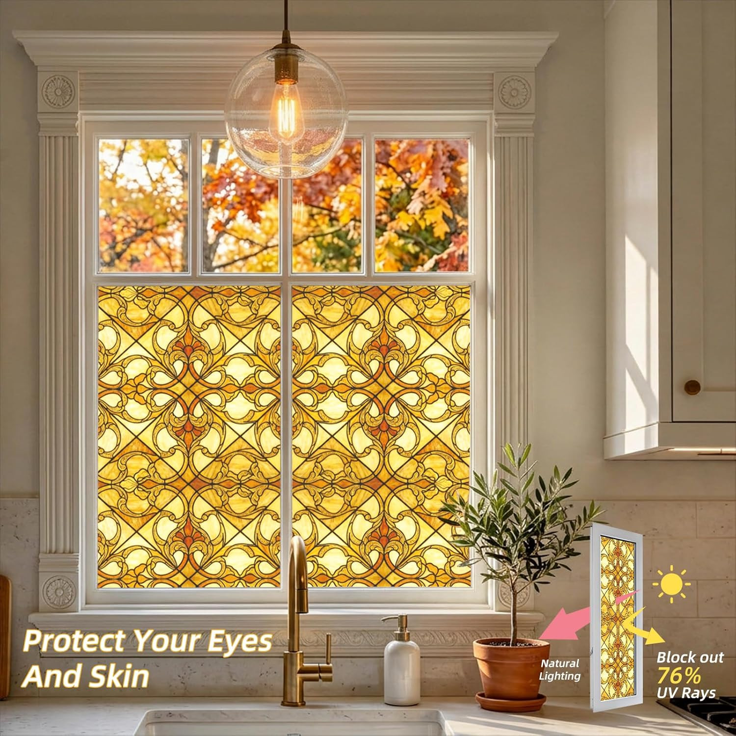 Window Privacy Film Stained Glass, 6 Pcs Vintage Static Cling Decorative Window