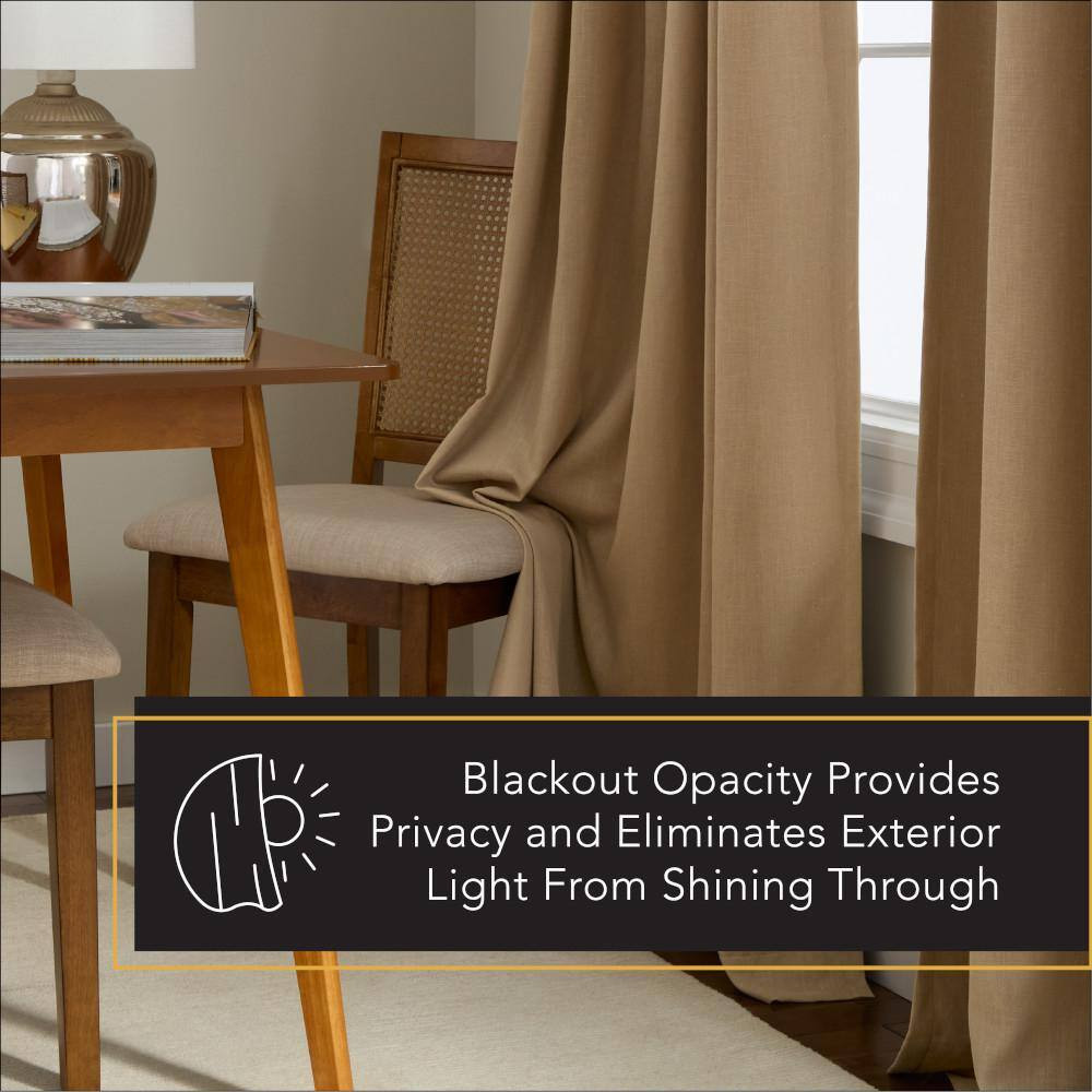 Arlo Solid Linen Texture 50 In. W X 108 In. L Polyester Blackout Taupe Curtain (