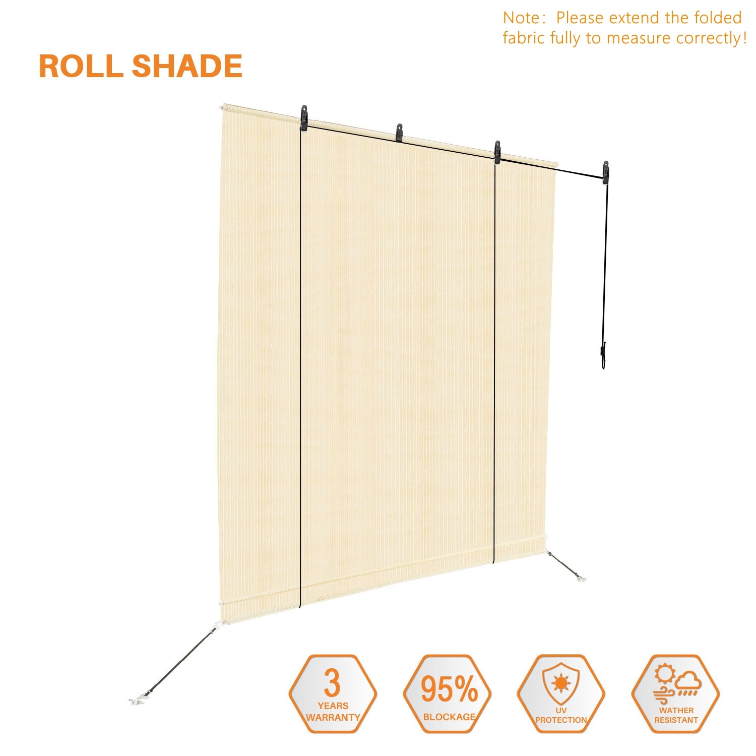 Outdoor Roll Up Shade Beige Roller Shade UV Blind for Patio Porch Pergola Gabezo