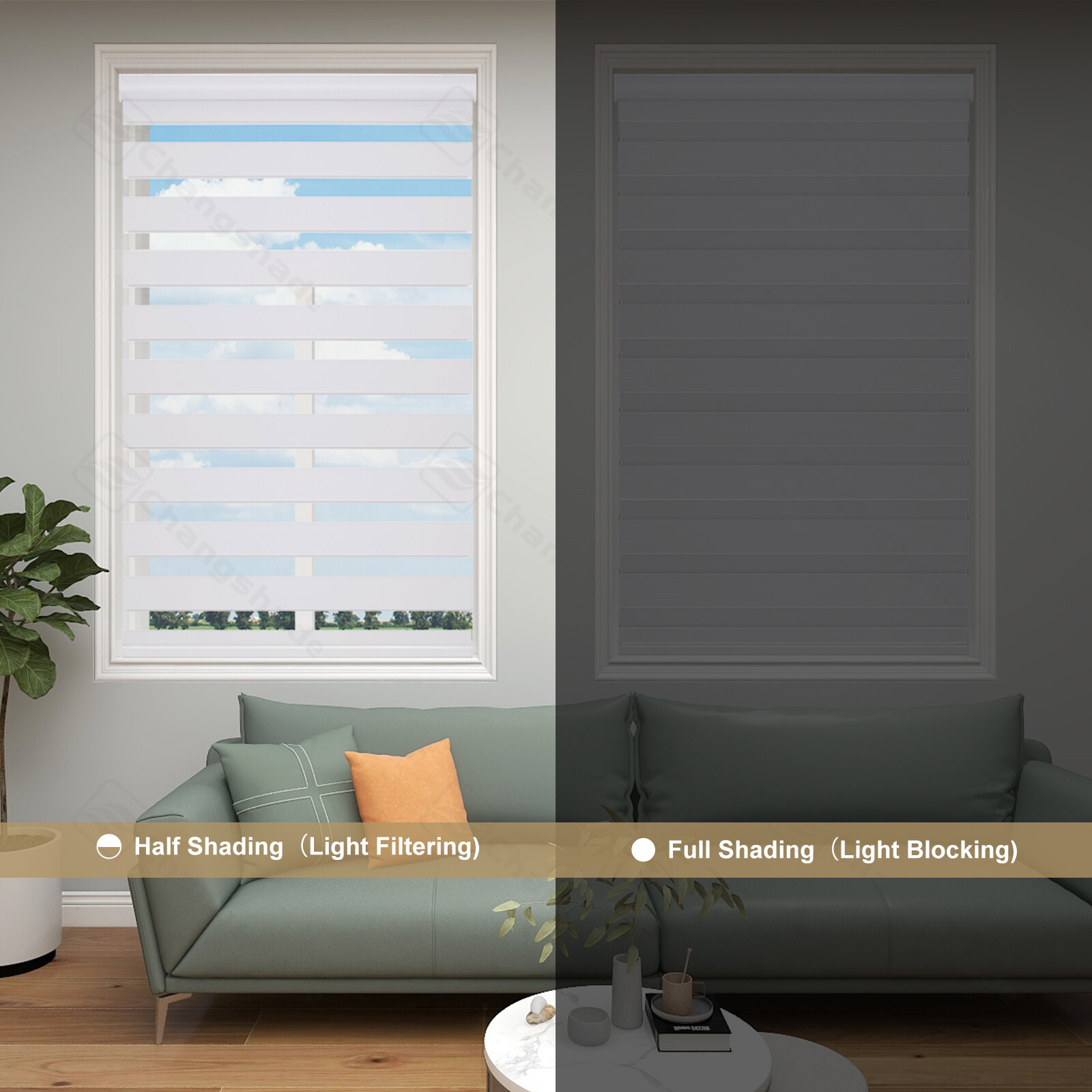 Changshade Window Shade Blind Dual Zebra Roller Blinds Curtains,Easy to Install
