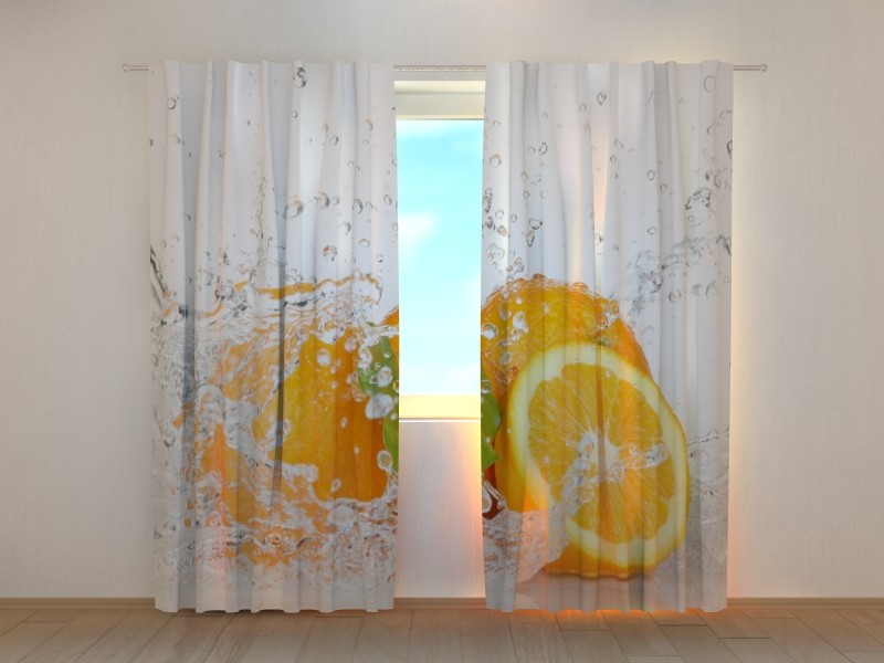Curtain Printed with Juicy Orange Picture Wellmira Ready Made 3D for Dining Room