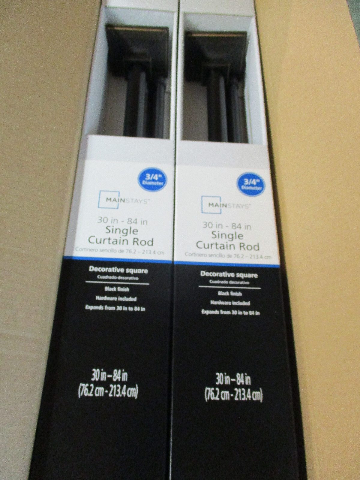 LOT OF 2 Mainstays 3/4″ SQUARE Single Adjustable Curtain Rods 30-84″ BLACK U20