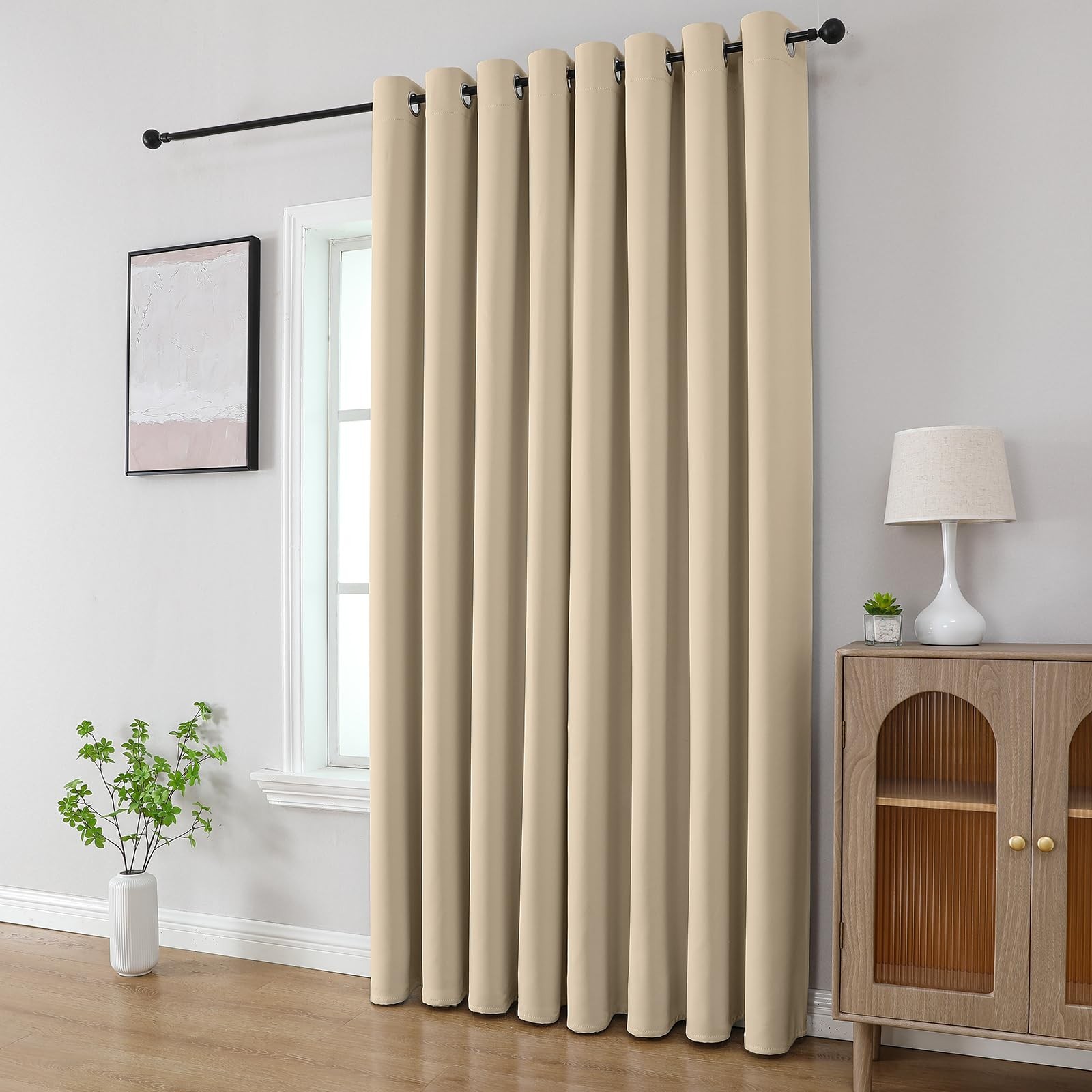 CUCRAF Light Beige Blackout Curtains 84 inch Length 2 Panels Set, Room Darken…