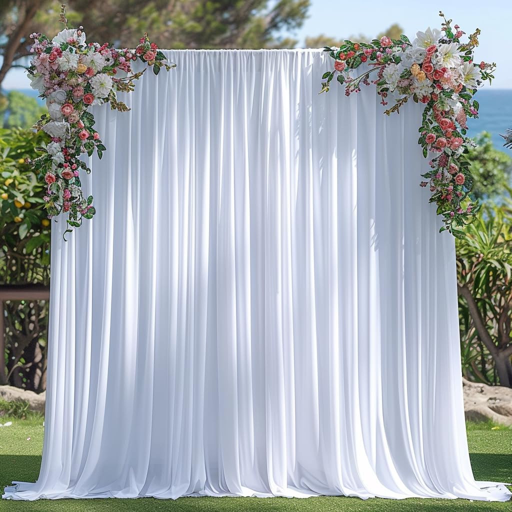 30X10Ft Wrinkle Free White Backdrop Curtain for Parties Soft Fabric Drapes Weddi