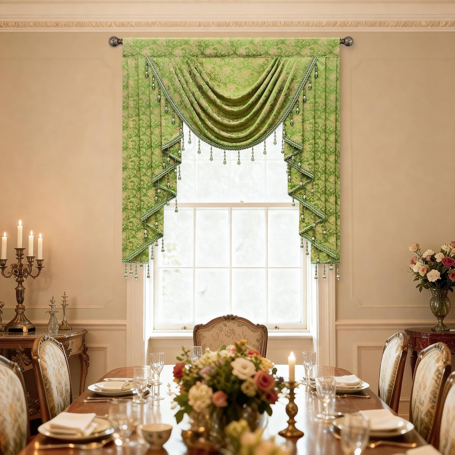 Victorian Waterfall Valance for Bedroom Living Room – Premium Damask Jacquard