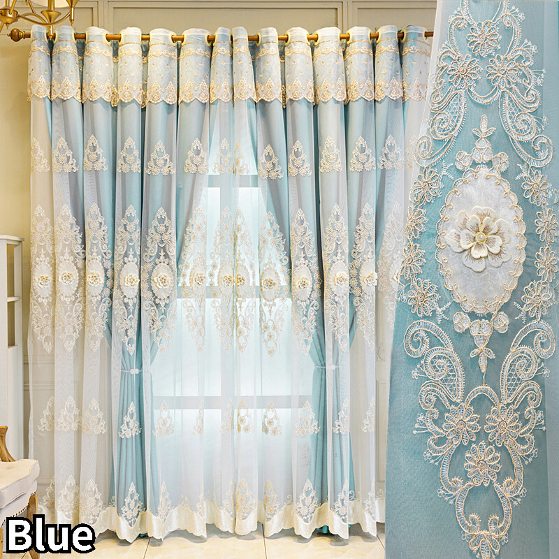 1 Panel Blackout Curtain Double Layer Window Tulle Drape Valance 3D Flower Home