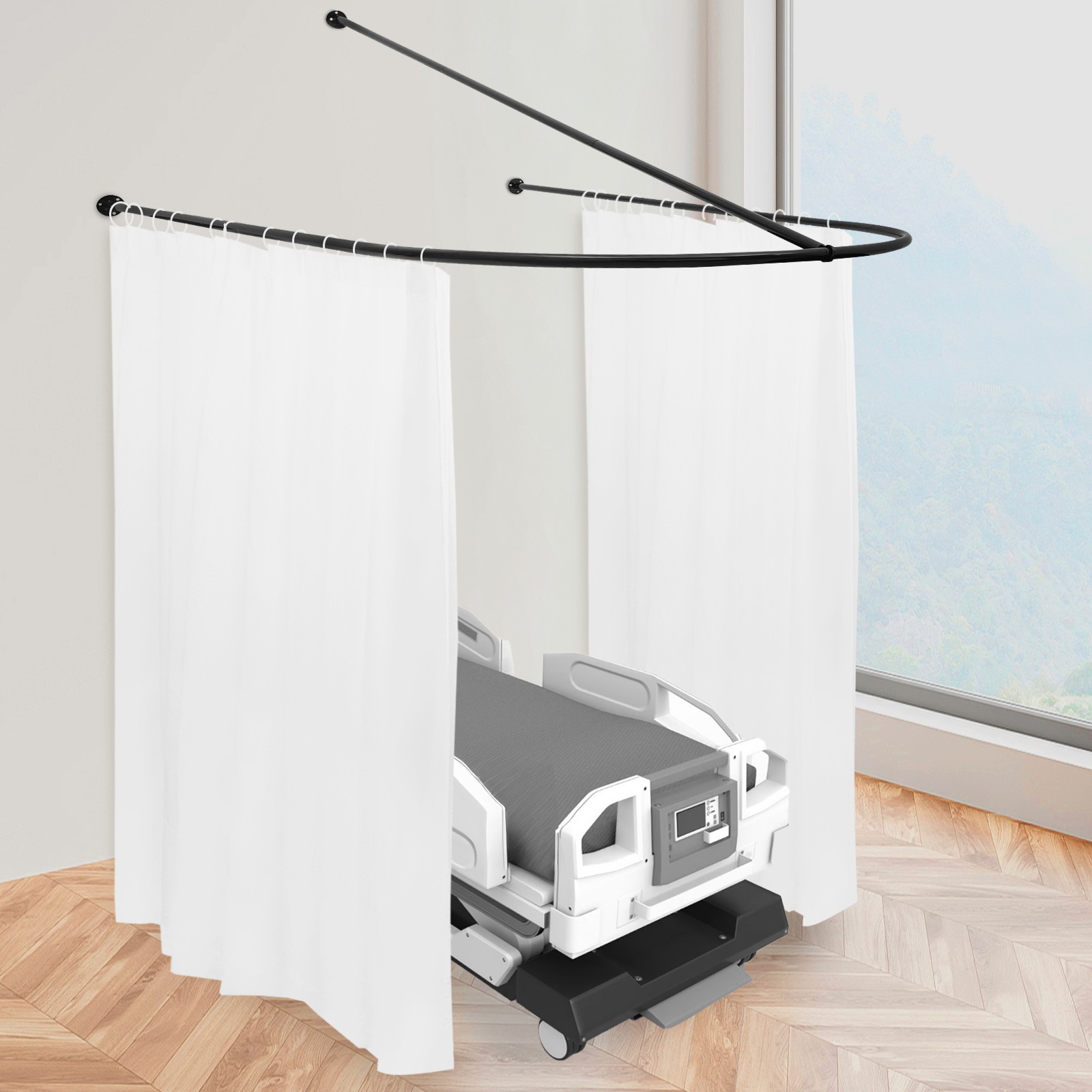 Beauty Salon Partition Curtain Divider w/ Curtain U-Shaped Room Partition Rod