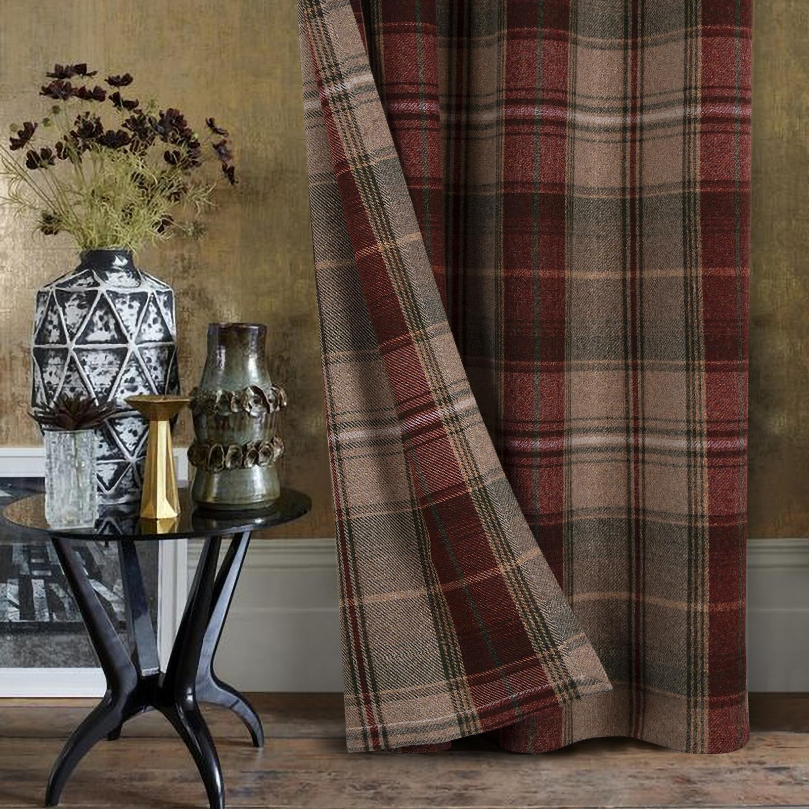 Always4U Woolen Look Plaid Curtains Modern Window Panels Christmas Red Green