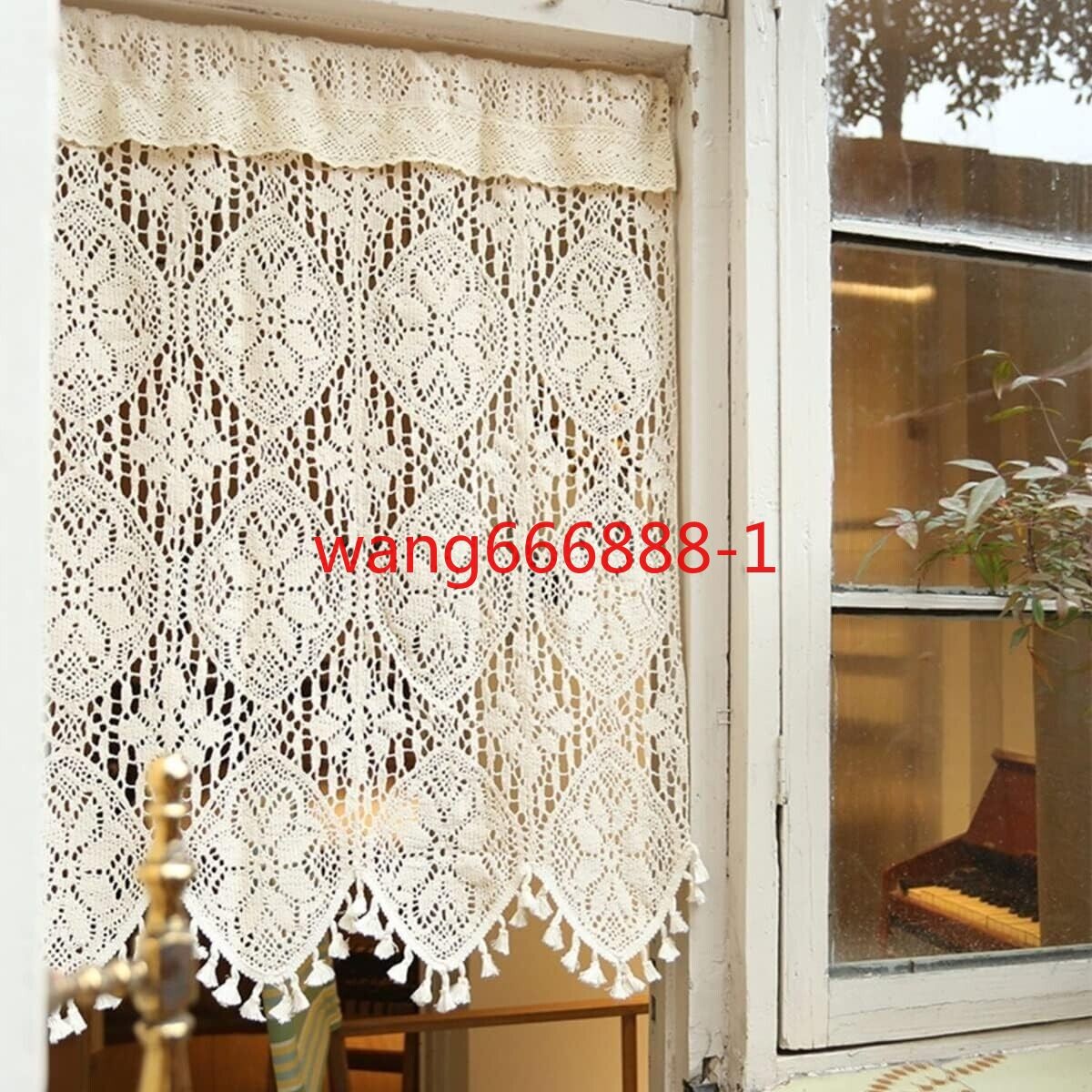 Rustic Crochet Lace Kitchen Window Curtain Valance Cafe Tiers Farmhouse Decor