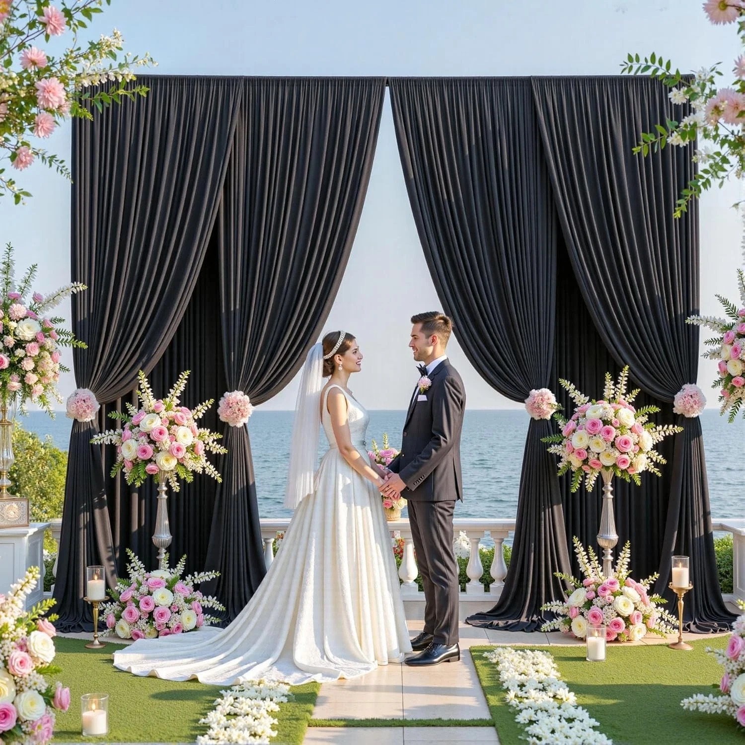 30x10ft Black Backdrop Curtain 6 Panels Wrinkle Free Party Drapes