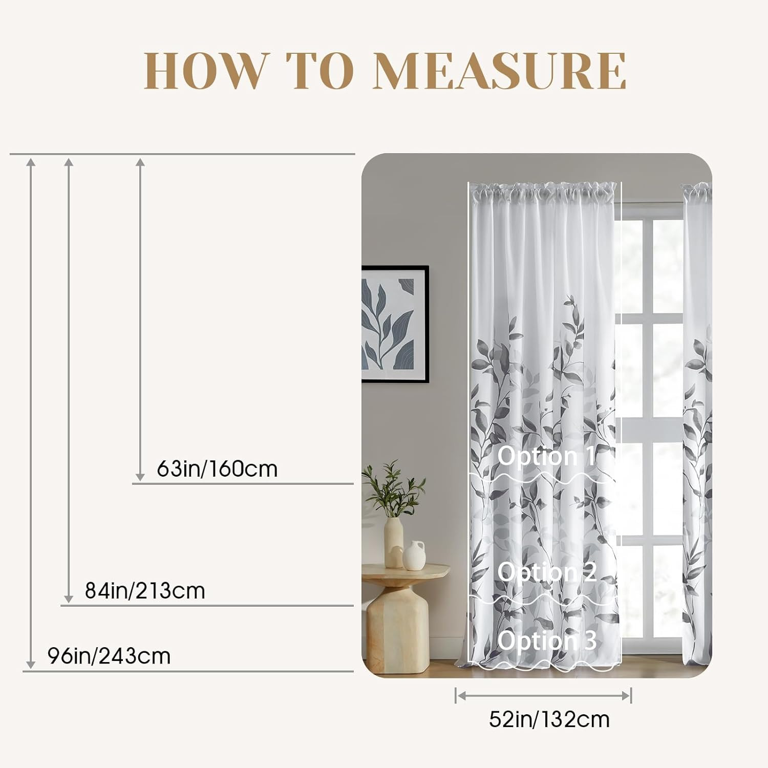 HOMEIDEAS Non-See-Through Light Grey and White Privacy Sheer Curtains 52 X 63 In