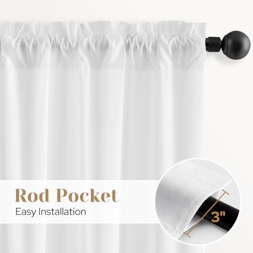 Non See Through Privacy Sheer Curtains, Elegant 52″W x 96″L (Pack of 2) White