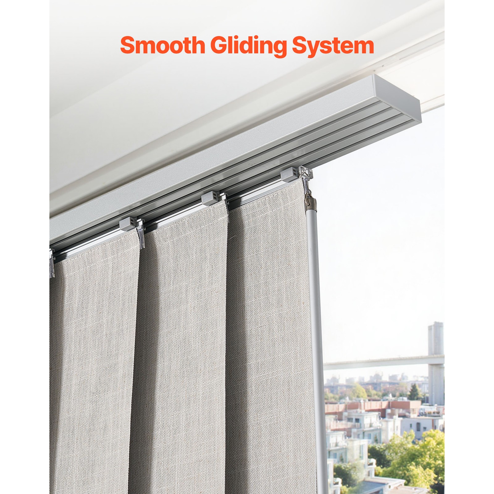 Panel Track Blinds Extendable Track from 45.8 in to 86 in W Trimmable Light Gray