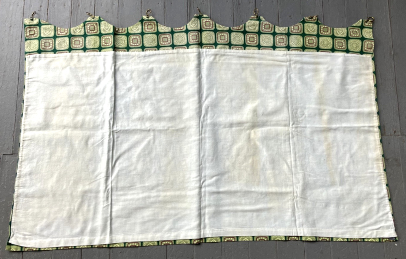 VTG Abstract Geometric CAFE’ CURTAINS green MCM 27″h x 45″ w (90″) PAIR
