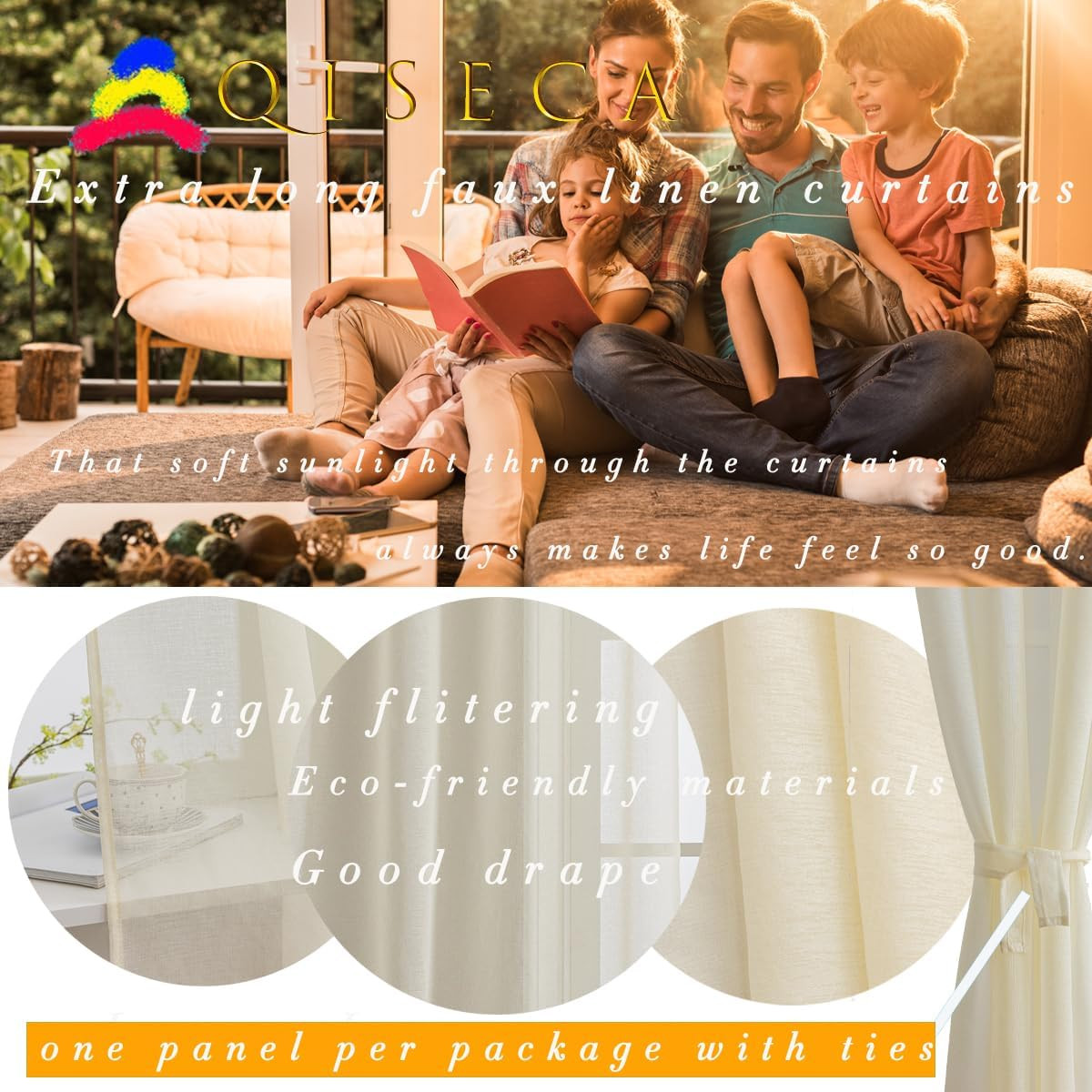 20Ft Extra Long Sheer Curtains for Tall Windows, Cream Beige, 1 Panel 52×240