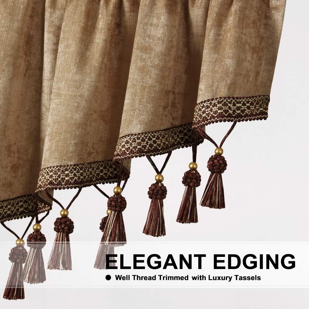 ELKCA Gold Double-Sided Chenille Window Curtains Tier for Kitchen Rod Pocket