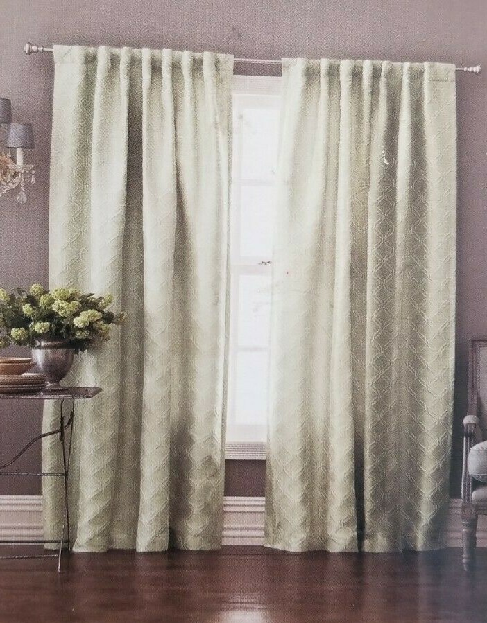 2 Fieldcrest Green Icon Window Panels (1 pair) 108″ x 84″ NIP