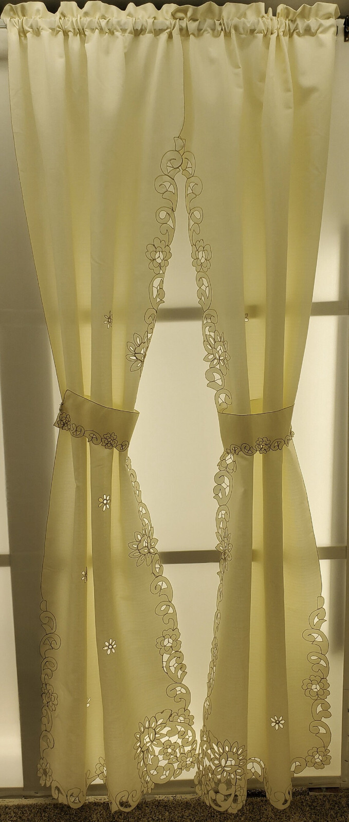 MANY SIZES Litchfield Curtain Scrolling Cutwork Flowers and Leaves Detailed