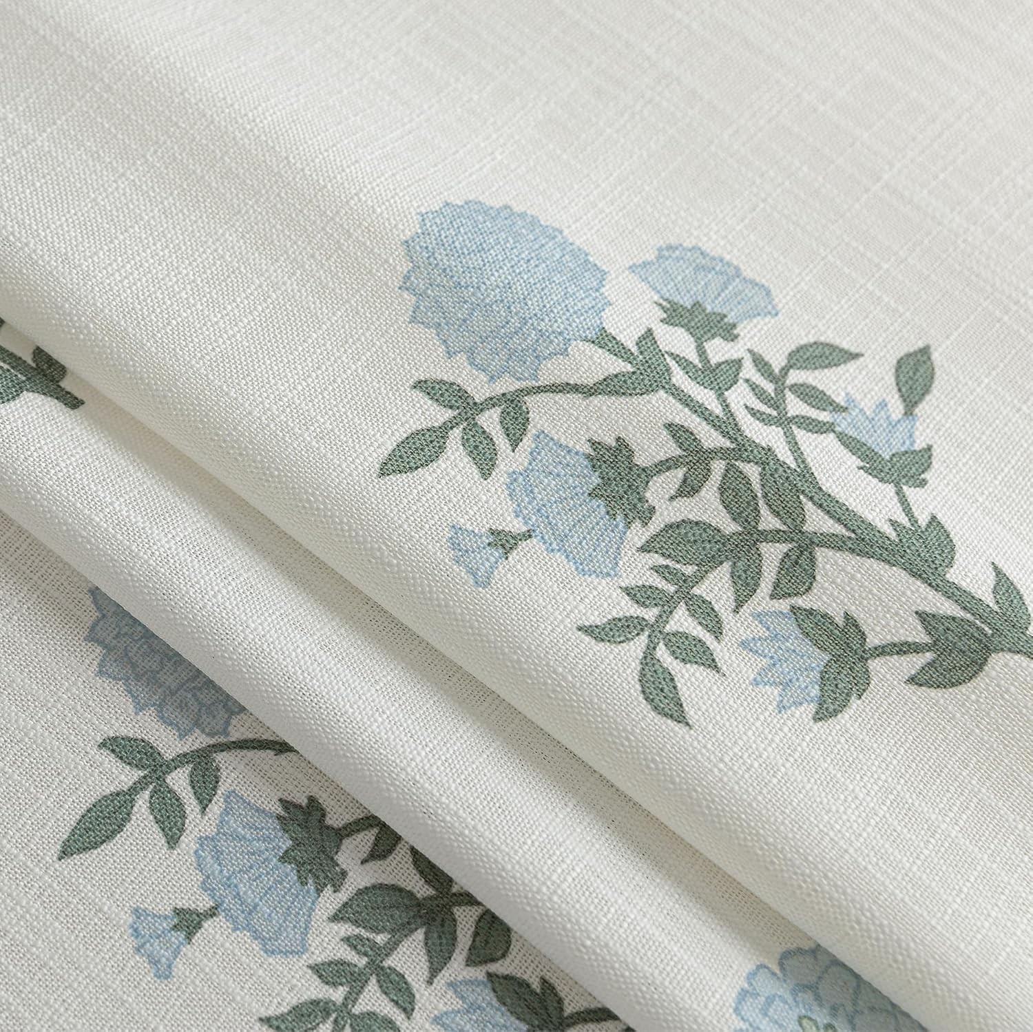 Pinch Pleated Floral Curtains 63 Inch – Vintage Beige White Pattern Set of 2