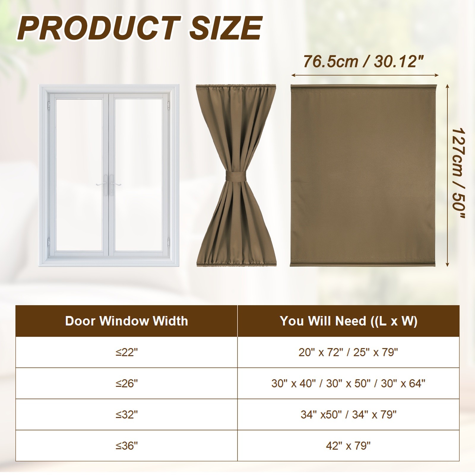 1 Pc French Door Curtain, 30″ x 40″ Blackout Drape, Burnt Orange