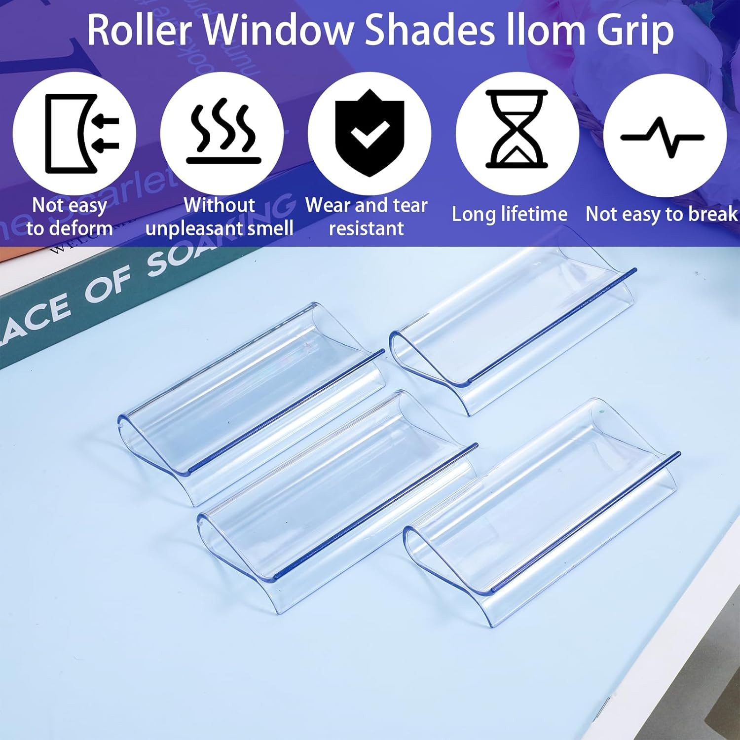 4 Pieces Clear Window Shade for Roller Pull down Roller Shades Handle Blinds for