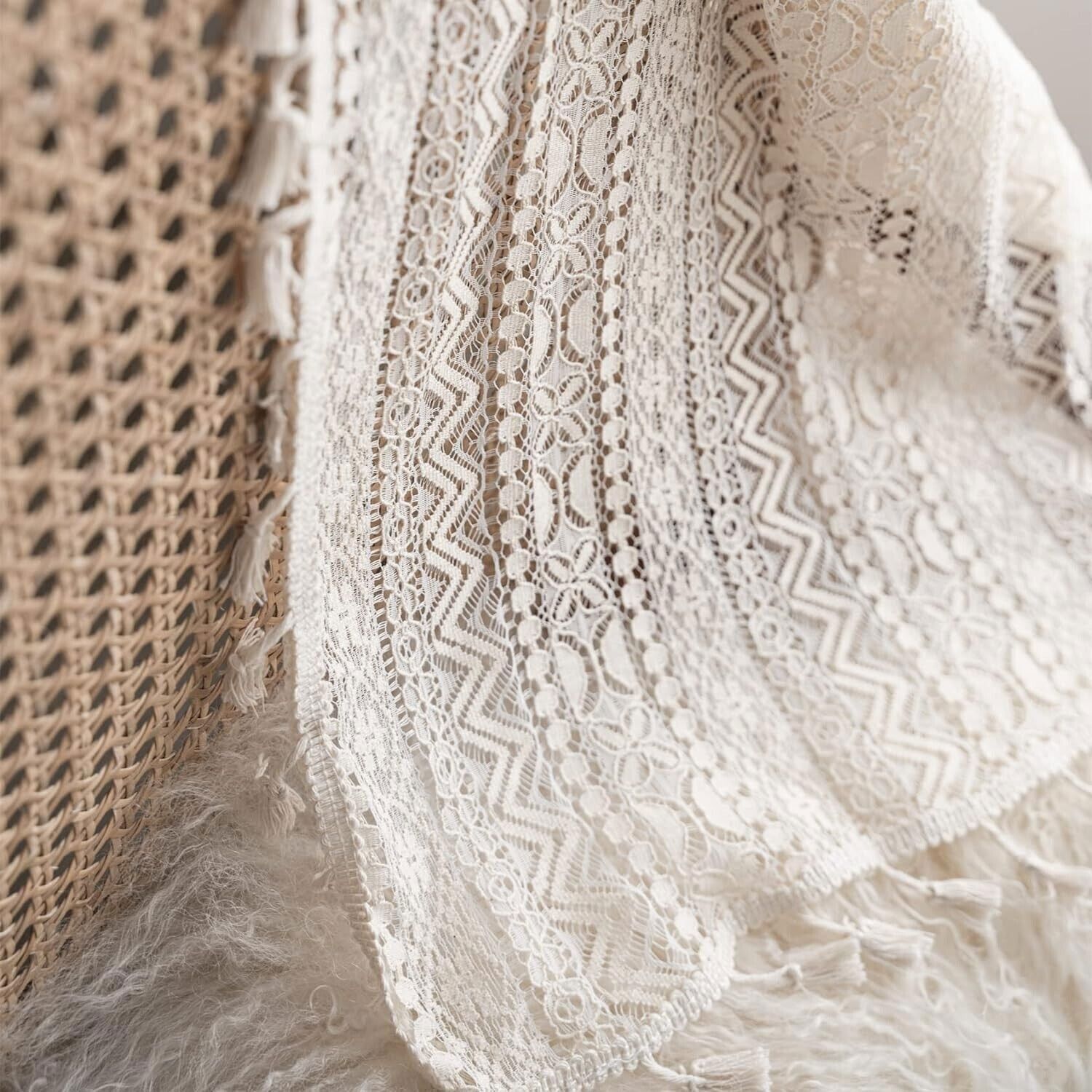 Crochet Lace Curtain Panels Window Drapes Bedroom Living Room Rod Pocket Rustic