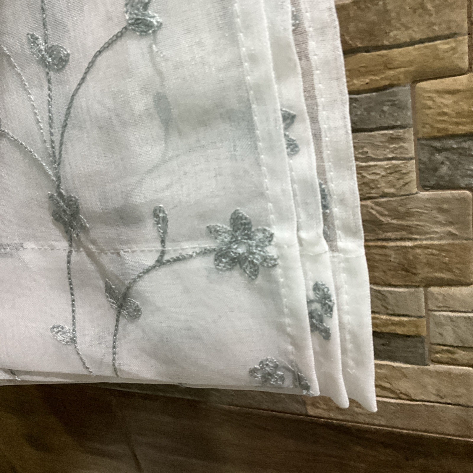 4 Laura Ashley Window Panel Curtains VERNON Embroider Sage Green Sheer 38 x 96”