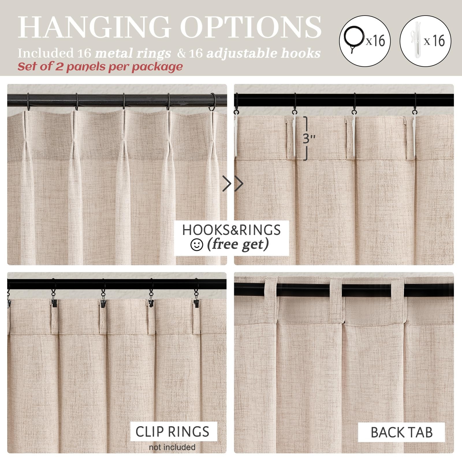 PleatedDrapes Textured Semi Sheer Burlap Curtains 84 Inches Long, Neutral