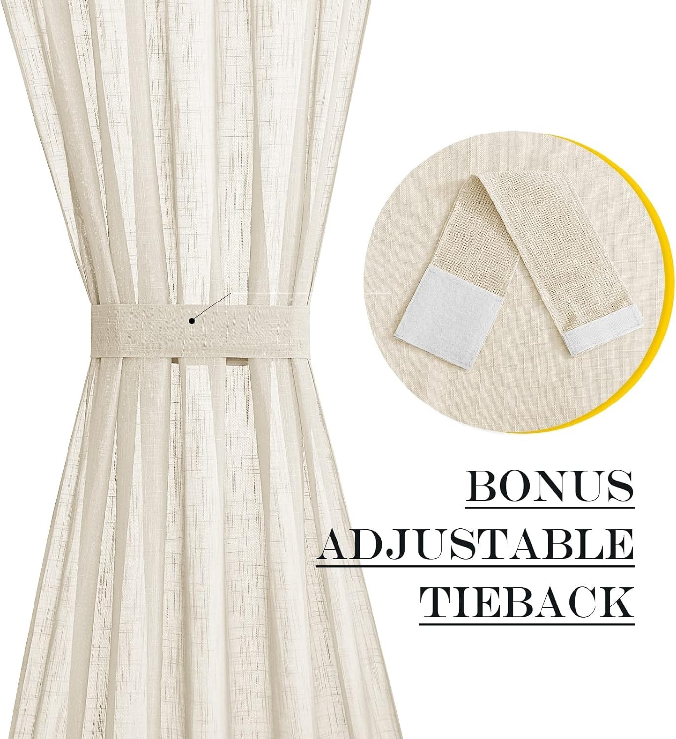 Linen Textured Door Panel – Semitransparent Sheer Door Curtain 52Wx40L Beige
