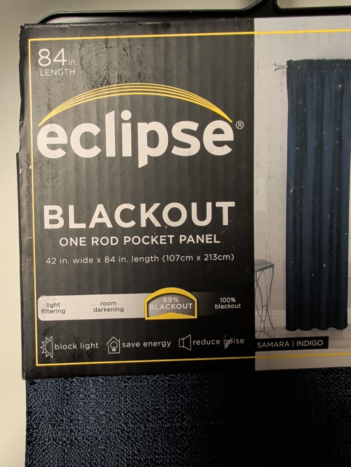 Eclipse Blackout Rod Pocket ONE Panel Curtain Drape 42″x84″ Indigo Blue Thermal