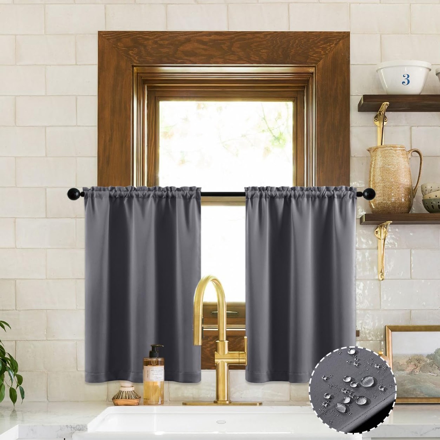 XTMYI Basement Window Curtains 30 Inch Length Durable Waterproof Short Blacko…