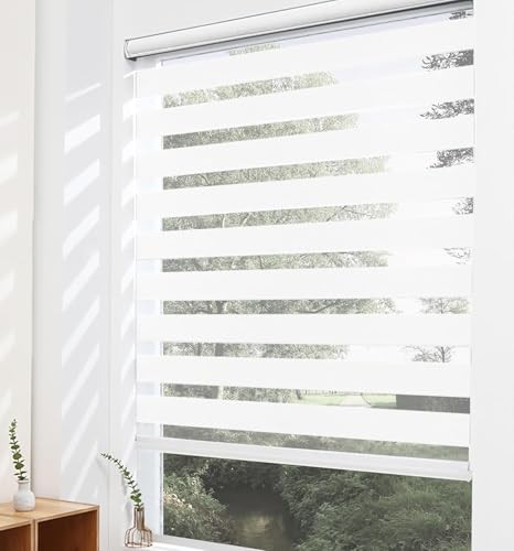 Color-Matched Custom Cordless Zebra 01- White 24″W x 48″H (Ready to Ship)