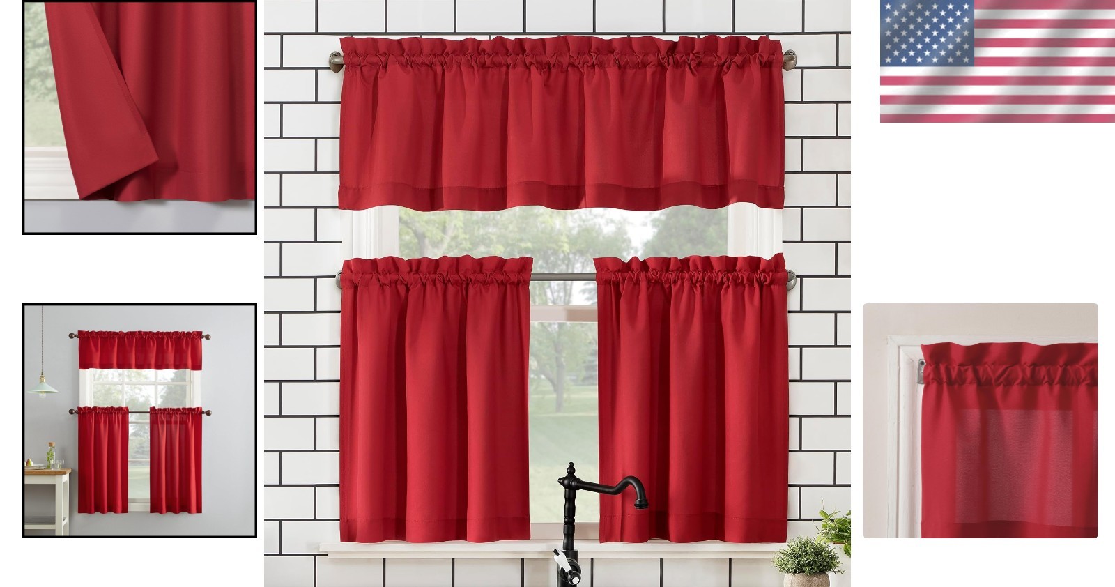 Elegant Red Microfiber Semi-Sheer Rod Pocket Kitchen Curtain Set – 54″ x 24″